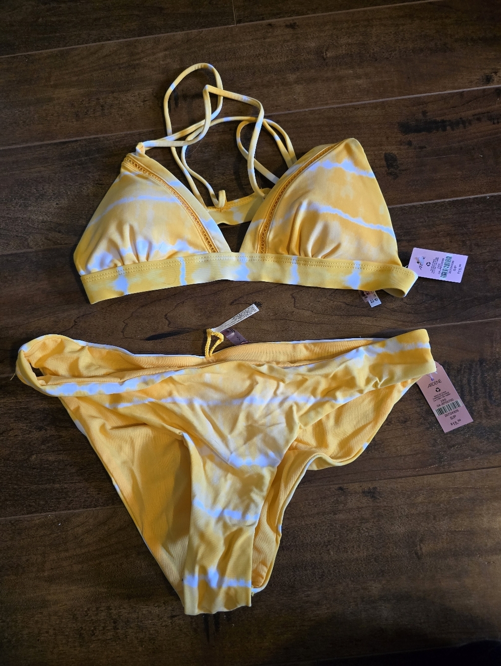 Ardene Yellow and White Tie-Dye Bikini Set